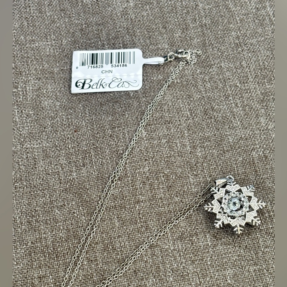 Belk Sterling Silver and Aquamarine Snowflake Necklace | NEW in box - Picture 6 of 8